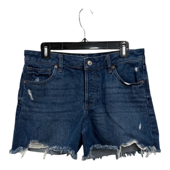 Express Boyfriend Midi Mid Rise Button Fly Denim Shorts Size 8 - Picture 5 of 11